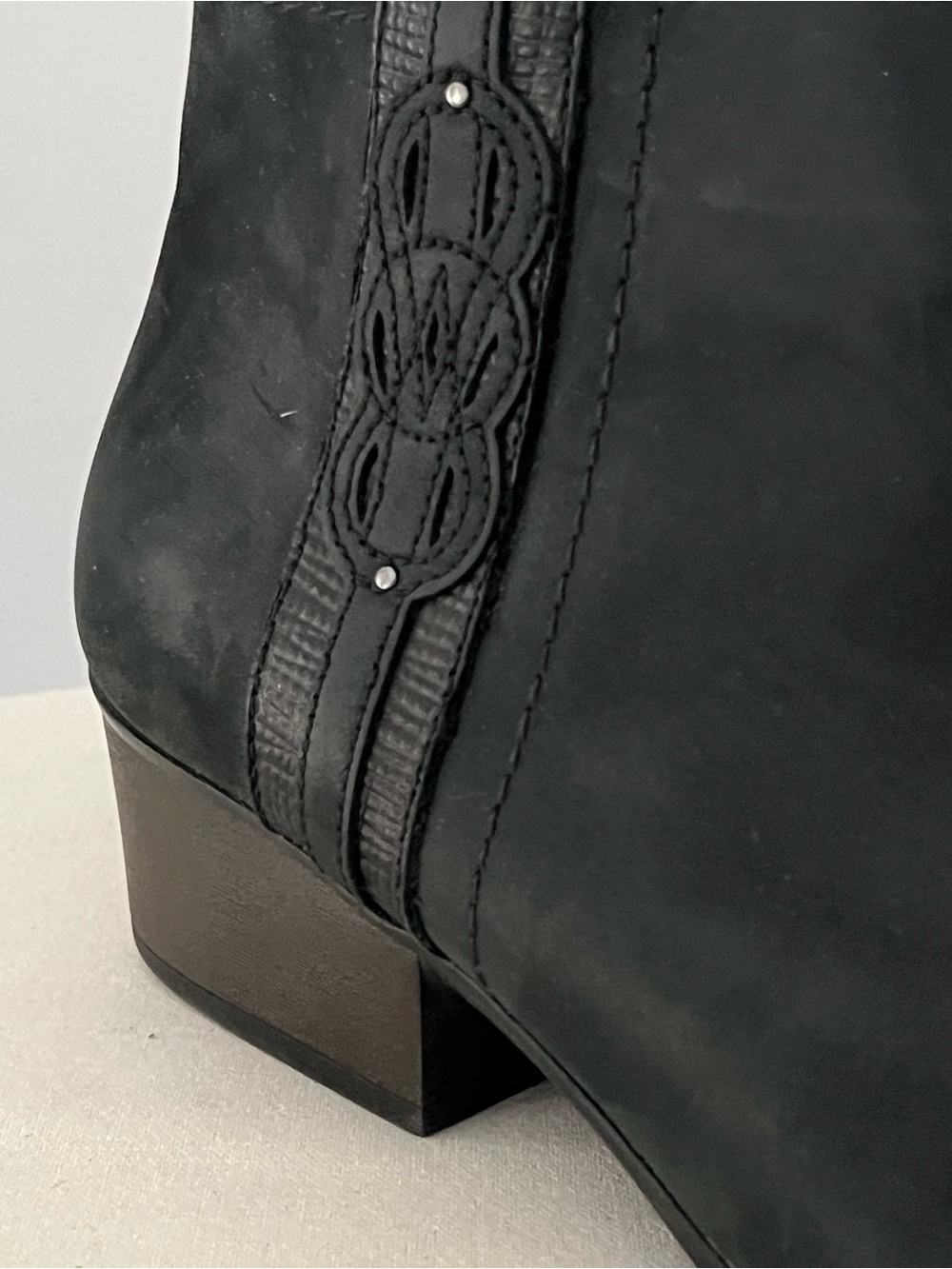 Clarks Black Suede Ankle Boot with Low Block Heel